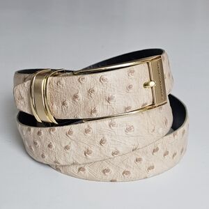 Stacy Adams Genuine Ostrich Embossed Leather Belt Beige Gold Buckle Size 42